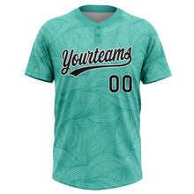 Load image into Gallery viewer, Custom Teal Black-White Abstract Curved Lines 3D Pattern Two-Button Unisex Softball Jersey
