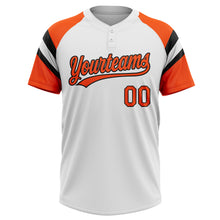 Charger l'image dans la galerie, Custom White Orange-Black Raglan Sleeves Stripes Two-Button Unisex Softball Jersey