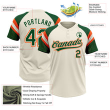 Load image into Gallery viewer, Custom Cream Green-Orange Raglan Sleeves Stripes Two-Button Unisex Softball Jersey