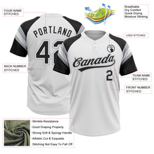 Charger l'image dans la galerie, Custom White Black-Gray Raglan Sleeves Stripes Two-Button Unisex Softball Jersey