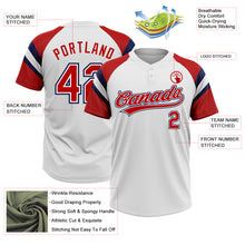 Laden Sie das Bild in den Galerie-Viewer, Custom White Red-Navy Raglan Sleeves Stripes Two-Button Unisex Softball Jersey