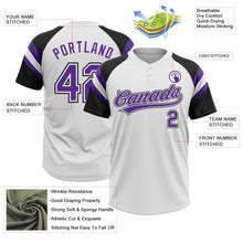 Laden Sie das Bild in den Galerie-Viewer, Custom White Purple-Black Raglan Sleeves Stripes Two-Button Unisex Softball Jersey