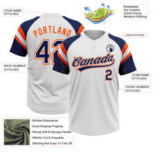 Загрузить изображение в средство просмотра галереи, Custom White Navy-Orange Raglan Sleeves Stripes Two-Button Unisex Softball Jersey