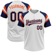 Загрузить изображение в средство просмотра галереи, Custom White Navy-Orange Raglan Sleeves Stripes Two-Button Unisex Softball Jersey