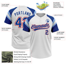 Load image into Gallery viewer, Custom White Royal-Light Blue Raglan Sleeves Stripes Two-Button Unisex Softball Jersey