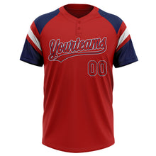 Charger l'image dans la galerie, Custom Red Navy-White Raglan Sleeves Stripes Two-Button Unisex Softball Jersey