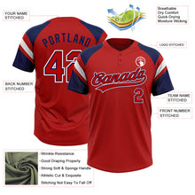 Charger l'image dans la galerie, Custom Red Navy-White Raglan Sleeves Stripes Two-Button Unisex Softball Jersey