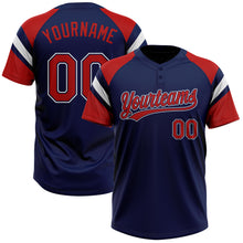 Laden Sie das Bild in den Galerie-Viewer, Custom Navy Red-White Raglan Sleeves Stripes Two-Button Unisex Softball Jersey