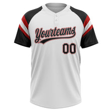 Загрузить изображение в средство просмотра галереи, Custom White Black-Red Raglan Sleeves Stripes Two-Button Unisex Softball Jersey