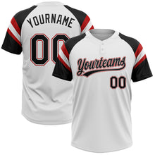 Загрузить изображение в средство просмотра галереи, Custom White Black-Red Raglan Sleeves Stripes Two-Button Unisex Softball Jersey