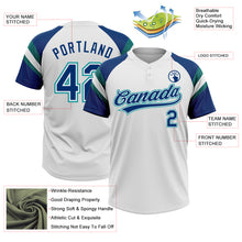 Загрузить изображение в средство просмотра галереи, Custom White US Navy Blue-Teal Raglan Sleeves Stripes Two-Button Unisex Softball Jersey
