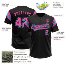 Load image into Gallery viewer, Custom Black Pink-Sky Blue Raglan Sleeves Stripes Two-Button Unisex Softball Jersey