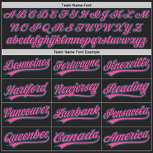 Load image into Gallery viewer, Custom Black Pink-Teal Raglan Sleeves Stripes Two-Button Unisex Softball Jersey