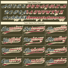 Laden Sie das Bild in den Galerie-Viewer, Custom Olive Vintage USA Flag Cream-Crimson Raglan Sleeves Stripes Two-Button Unisex Softball Jersey