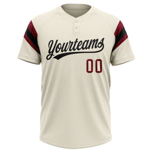 Laden Sie das Bild in den Galerie-Viewer, Custom Cream Black-Crimson Raglan Sleeves Stripes Two-Button Unisex Softball Jersey