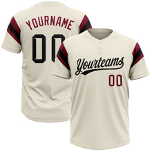 Laden Sie das Bild in den Galerie-Viewer, Custom Cream Black-Crimson Raglan Sleeves Stripes Two-Button Unisex Softball Jersey