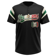Laden Sie das Bild in den Galerie-Viewer, Custom Black Vintage Mexican Flag Cream-Kelly Green Raglan Sleeves Stripes Two-Button Unisex Softball Jersey