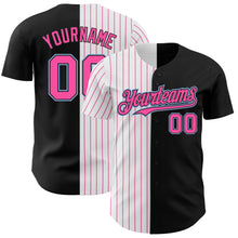 Load image into Gallery viewer, Custom Black Light Blue-Pink Pinstripe Authentic Split Fashion Baseball Jersey