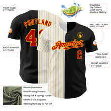 Laden Sie das Bild in den Galerie-Viewer, Custom Black Red-Gold Pinstripe Authentic Split Fashion Baseball Jersey