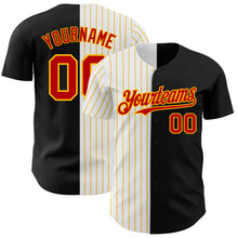 Laden Sie das Bild in den Galerie-Viewer, Custom Black Red-Gold Pinstripe Authentic Split Fashion Baseball Jersey