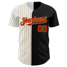 Charger l'image dans la galerie, Custom Black Red-Old Gold Pinstripe Authentic Split Fashion Baseball Jersey