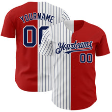 Load image into Gallery viewer, Custom Red White-Navy Pinstripe Authentic Split Fashion Baseball Jersey
