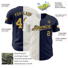 Load image into Gallery viewer, Custom Navy White-Old Gold Pinstripe Authentic Split Fashion Baseball Jersey