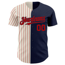 Load image into Gallery viewer, Custom Navy Cream-Red Pinstripe Authentic Split Fashion Baseball Jersey