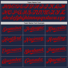 Load image into Gallery viewer, Custom Navy Cream-Red Pinstripe Authentic Split Fashion Baseball Jersey