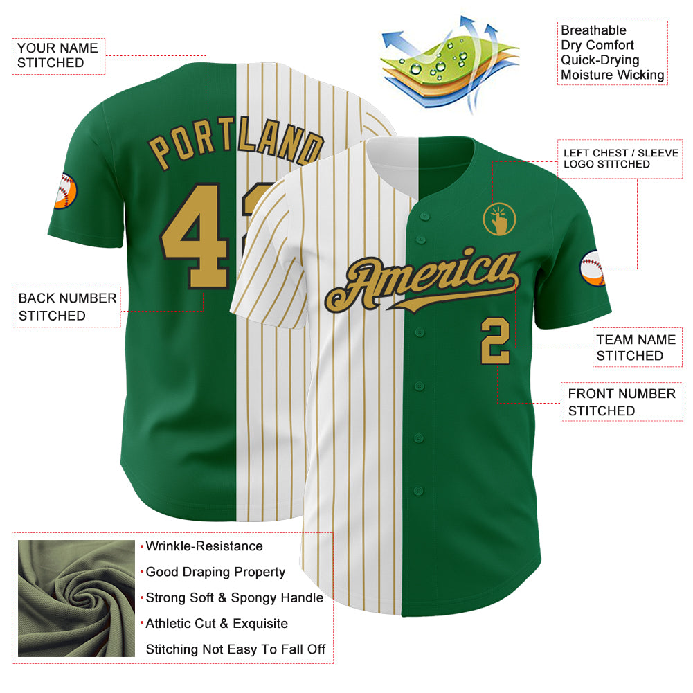 Custom Kelly Green & Gold Gold Pinstripe Fan Baseball Jersey