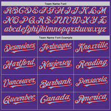 Load image into Gallery viewer, Custom Purple Red-Light Blue Pinstripe Authentic Split Fashion Baseball Jersey