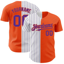 Load image into Gallery viewer, Custom Orange White-Purple Pinstripe Authentic Split Fashion Baseball Jersey