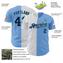 Load image into Gallery viewer, Custom Light Blue Gray Teal-Navy Pinstripe Authentic Split Fashion Baseball Jersey