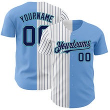 Load image into Gallery viewer, Custom Light Blue Gray Teal-Navy Pinstripe Authentic Split Fashion Baseball Jersey