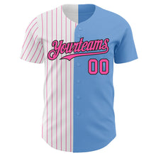 Laden Sie das Bild in den Galerie-Viewer, Custom Light Blue Black-Pink Pinstripe Authentic Split Fashion Baseball Jersey