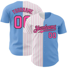 Laden Sie das Bild in den Galerie-Viewer, Custom Light Blue Black-Pink Pinstripe Authentic Split Fashion Baseball Jersey