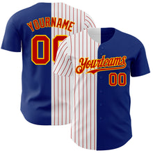 Load image into Gallery viewer, Custom Royal Yellow-Red Pinstripe Authentic Split Fashion Baseball Jersey