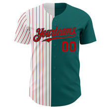 Charger l'image dans la galerie, Custom Teal White-Red Pinstripe Authentic Split Fashion Baseball Jersey