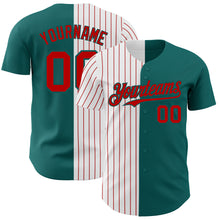 Charger l'image dans la galerie, Custom Teal White-Red Pinstripe Authentic Split Fashion Baseball Jersey