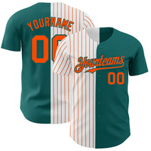 Load image into Gallery viewer, Custom Teal White-Orange Pinstripe Authentic Split Fashion Baseball Jersey