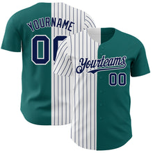 Charger l'image dans la galerie, Custom Teal White-Navy Pinstripe Authentic Split Fashion Baseball Jersey