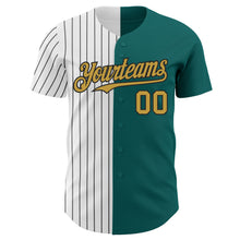 Charger l'image dans la galerie, Custom Teal Old Gold-Black Pinstripe Authentic Split Fashion Baseball Jersey