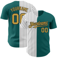 Charger l'image dans la galerie, Custom Teal Old Gold-Black Pinstripe Authentic Split Fashion Baseball Jersey