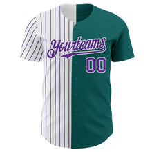 Charger l'image dans la galerie, Custom Teal White-Purple Pinstripe Authentic Split Fashion Baseball Jersey