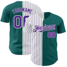 Charger l'image dans la galerie, Custom Teal White-Purple Pinstripe Authentic Split Fashion Baseball Jersey