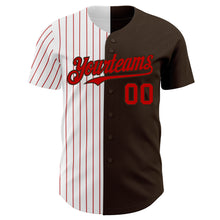 Charger l'image dans la galerie, Custom Brown White-Red Pinstripe Authentic Split Fashion Baseball Jersey