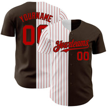 Charger l'image dans la galerie, Custom Brown White-Red Pinstripe Authentic Split Fashion Baseball Jersey