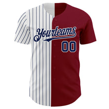 Load image into Gallery viewer, Custom Crimson White-Navy Pinstripe Authentic Split Fashion Baseball Jersey
