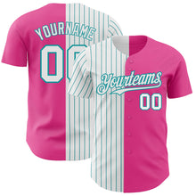 Load image into Gallery viewer, Custom Pink White-Teal Pinstripe Authentic Split Fashion Baseball Jersey