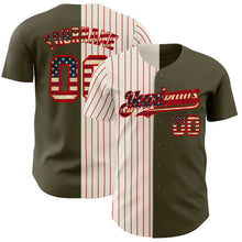 Load image into Gallery viewer, Custom Olive Vintage USA Flag Cream-Red Pinstripe Authentic Split Fashion Salute To Service Baseball Jersey
